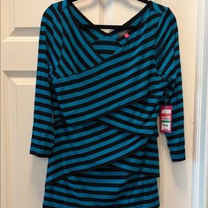 Vince Camuto Black and Blue Striped Blouse